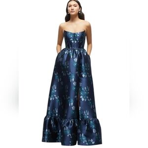 Dessy Collection Damask Strapless Gown In Midnight Navy.. Size 14